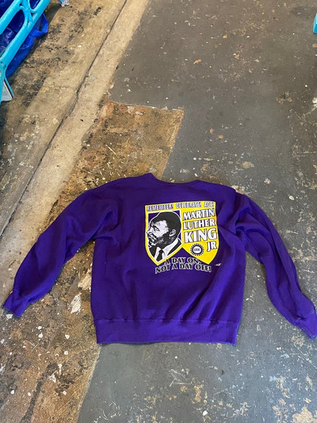 Purple MLK Graphic Pullover Novelty Sweater Cozy Streetwear Souvenir Statement S