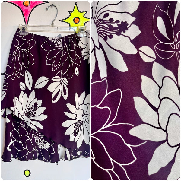 Vintage 90s Purple Floral Hawaiian A Line Mini Slip Skirt Fairy Grunge Emo | 8P