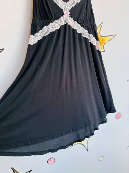 Vintage Victoria’s Secret Black Lace Slip Dress Goth Grunge Fairy Babydoll – S