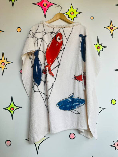 Vintage 70s 80s Wearable Art Boho Festival Beach Towel Avant Garde Poncho Cape