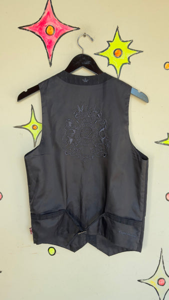 Y2K Tattoo Print Pinstripe Vest Goth Dark Academia Indie Sleaze Button Up – S
