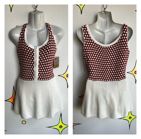 Vintage 60s | Hampton Court Knits GoGo Mod 2 piece Tennis Mini Dress | Size M L