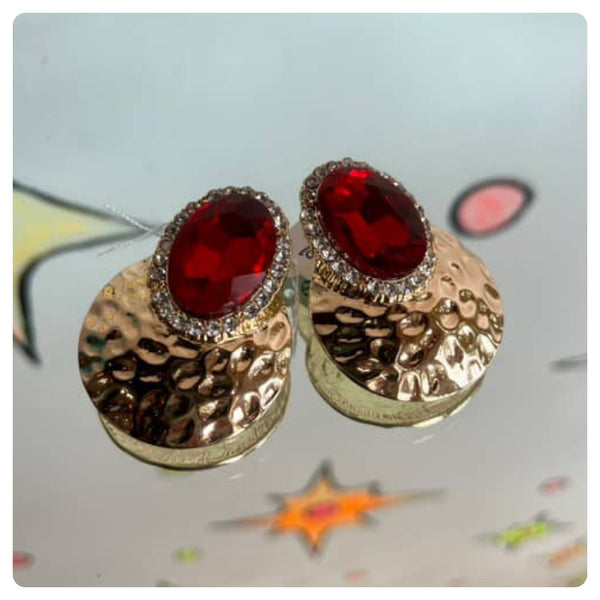 Vintage 80s Sparkling Red Stone & Gold Metal Earrings - Magical Glam Costume