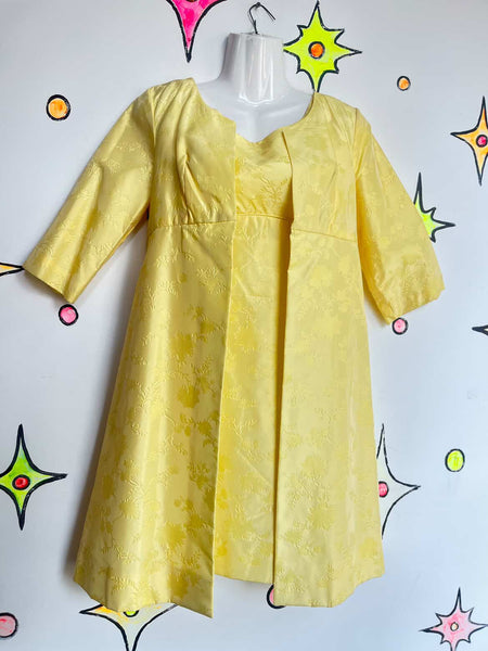 Vintage 1960s MOD Yellow Satin 2-Piece Mini Dress Set - Handmade Formal XS