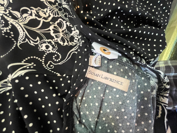 90s Black and White Polka Dot Scarf Print Ruffled Midi Skirt Whimsigoth Goth L