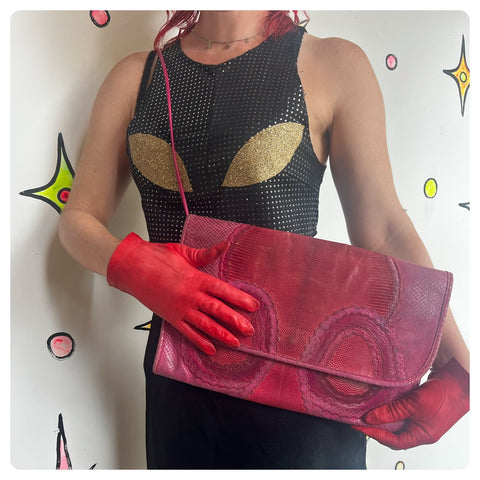 Vintage 80s 90s | Carlos Falchi Red Snakeskin Leather Bag Designer Handbag Purse