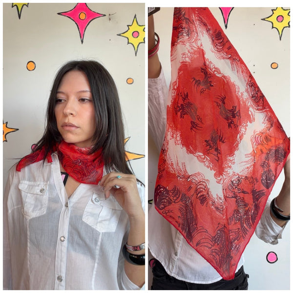 True Vintage 1950s Sheer Silk Art Deco Neck Scarf Mid-Century Accessory