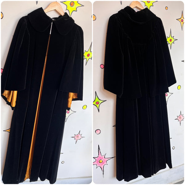 Vintage Antique? Rococo Cloak | Black Velvet Cape Lined in Gold Satin | OS