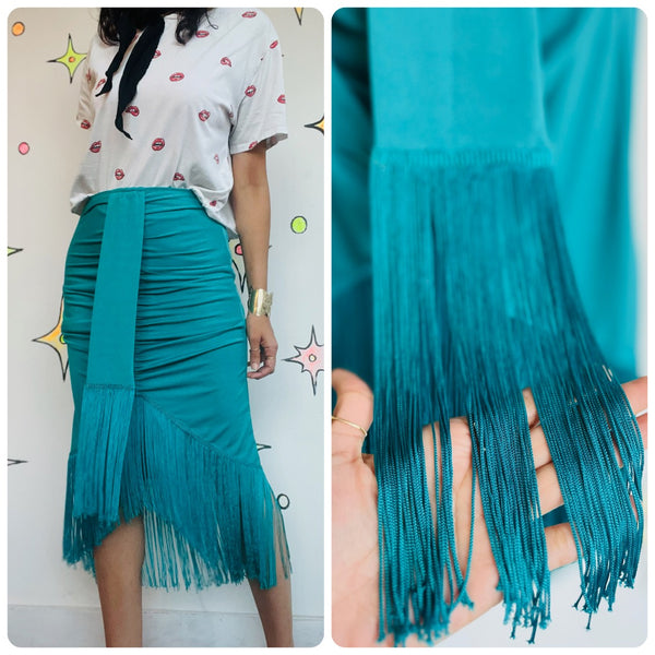 1920s Style Blue Fringe Skirt – Flapper Gatsby Party Western – Size M