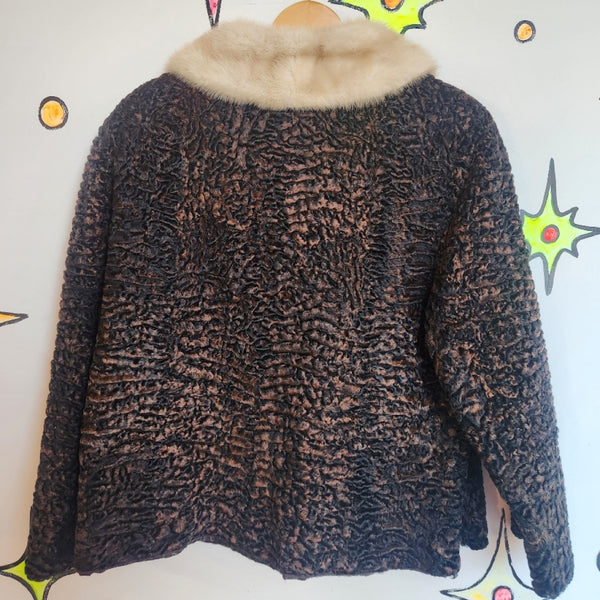 Vintage 40s 50s | Persian Lambswool Fur Coat with Mink Collar