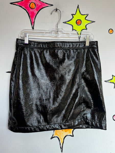 Vintage Y2K Vegan Leather Vinyl Mall Goth Glossy Wet Look Black Mini Skirt L
