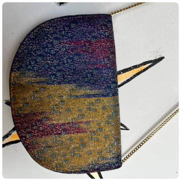 Vintage Y2K 90s 80s Crossbody Rainbow Floral Satin Fairy Handbag Gold Hardware