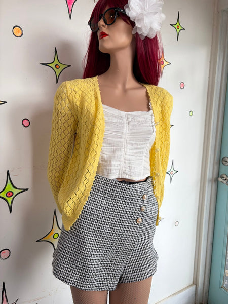 Y2K Preppy Glam Tweed Black & White Skort Bouclé Mini Chanel Style S