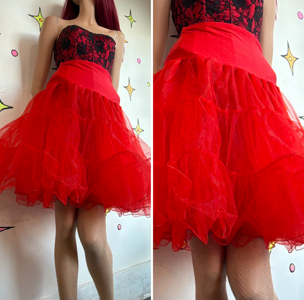 Red Tulle Petticoat | Lolita Goth Cupcake Crinoline Skirt Retro Pin Up Medium