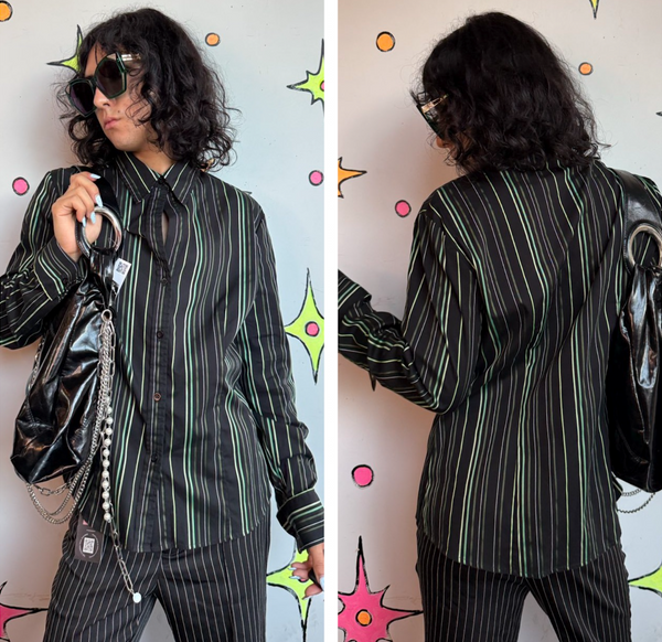 Y2K Pinstripe Shirt | Fairy Grunge Mall Goth Indie Sleaze Dark Academia L/XL