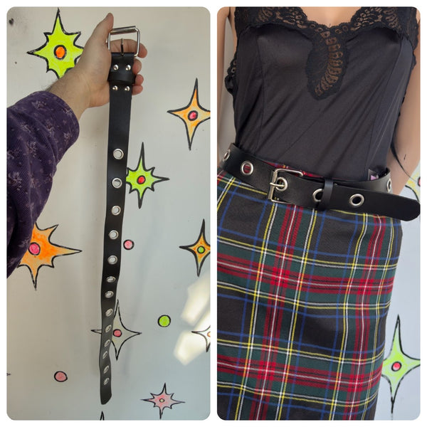 Vintage Vegan Faux Leather Oversized Grommet Belt ' Y2K Punk Grunge 35"