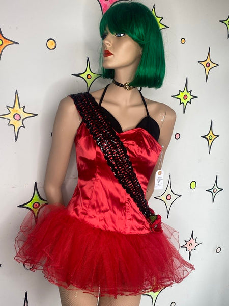 Red & Black Goth Ballet Costume Corset Crinoline Cosplay Dress XS/S
