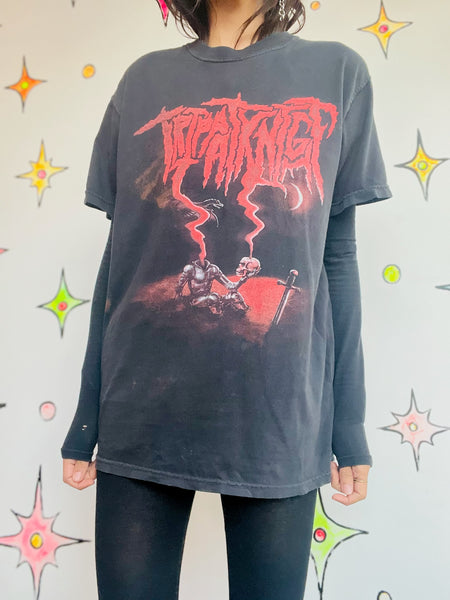 Black Red Metal Band Tee Goth Grunge Concert T Shirt Distressed Graphic Shirt L