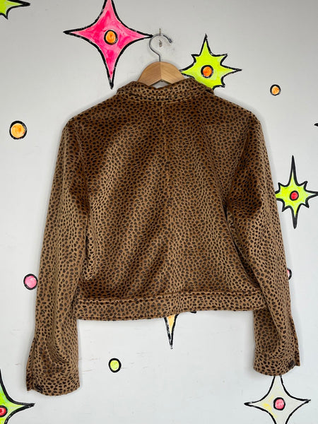 Vintage 90s Y2K Vegan Animal Print Jacket Cropped Grunge Glam Boho - M