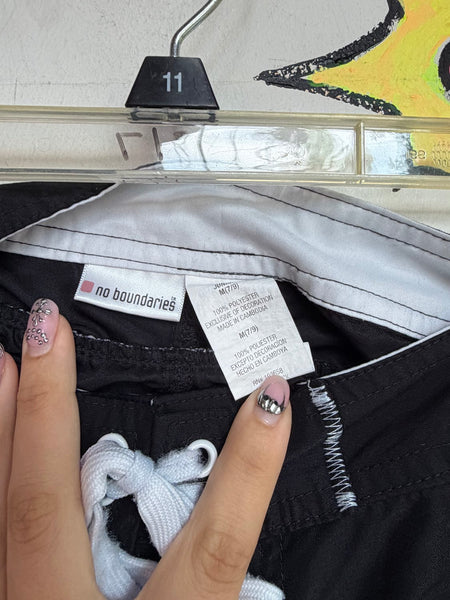 Y2K Mall Goth Black Micro Board Shorts Skater Streetwear | S/M