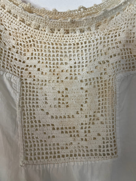 Antique Early 1900s Edwardian White Cotton Lace Slip Dress Chemise Corset Cover