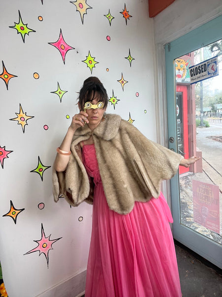 Vintage Fur Stole Cape Old Hollywood Glam Mob Wife 1950s Style
