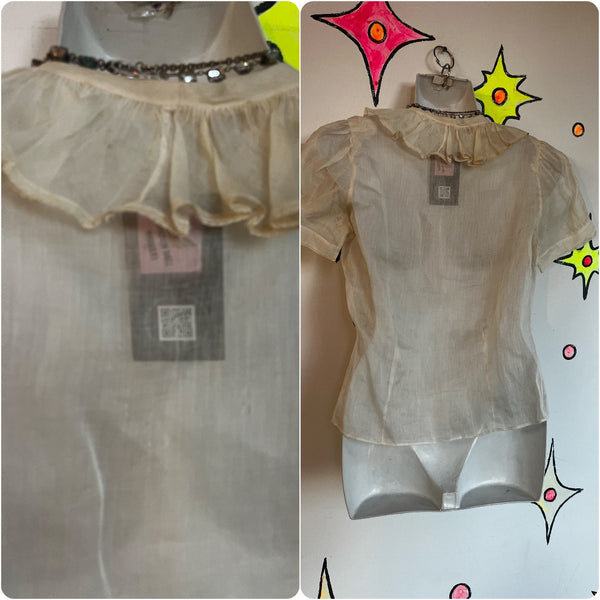 Antique 1900s | White Sheer Ruffle Rococo Babydoll Steampunk Top Blouse | Small