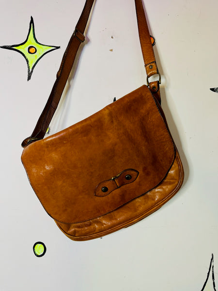 Vintage Soft Genuine Leather Boho Grunge Brown Western Satchel Crossbody Bag