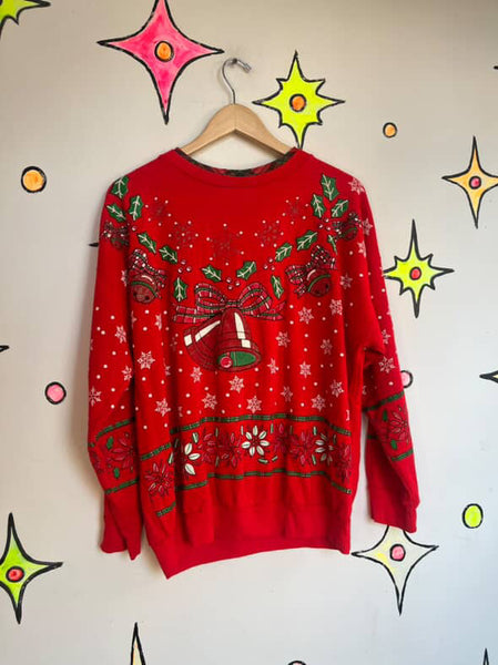 Vintage 80s 90s Ugly Tacky Red Christmas Party Sweater Sweatshirt Puffy Paint M