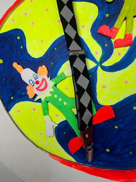 Harlequin Diamond Print Suspenders Circus Clowncore Avant Garde Quirky