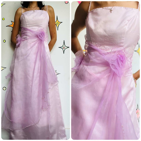 Vintage 80s 90s Pink Tulle Prom Dress Satin & Chiffon Fairy Princess Gown Small