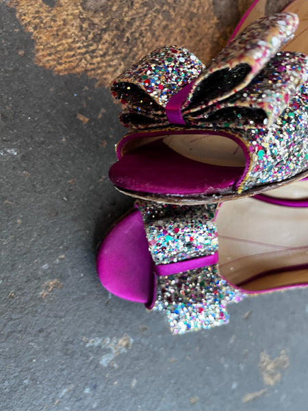 Kate Spade Glitter Peep Toe Heels – Coquette Y2K Sparkly Silver Glam Pumps – 9