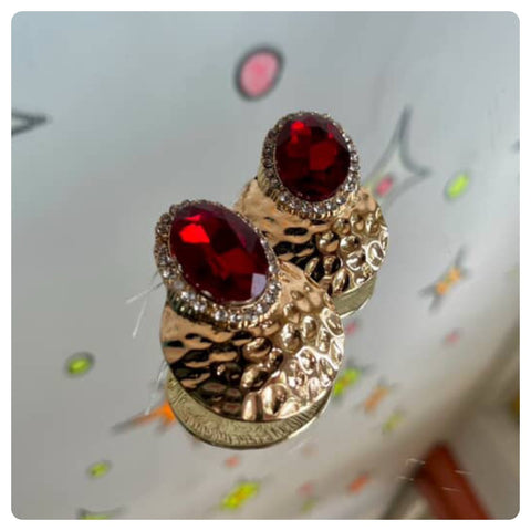 Vintage 80s Sparkling Red Stone & Gold Metal Earrings - Magical Glam Costume