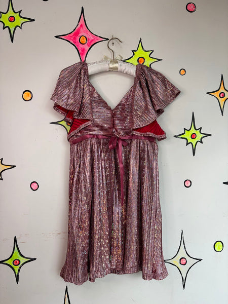 Pink Retro 60s 70s Metallic Mini Go-Go Dress Space Age Glam Party S