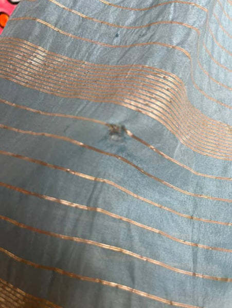 Vintage 1950s Blue & Gold Striped Fit & Flare Dress - Handmade 50s Party Dress