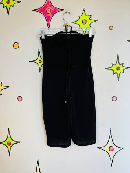 90s Y2K Little Black Dress – Halter Mini Stretchy Party Fairy Grunge Dress – S/M