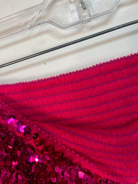 Vintage Pink Disco Y2K 80s Sequin Sparkly Party Stretch Tube Top - One Size