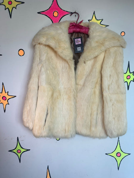 Vintage Rabbit Fur Jacket | Cream Old Money Luxe Glam Fur Coat XS S