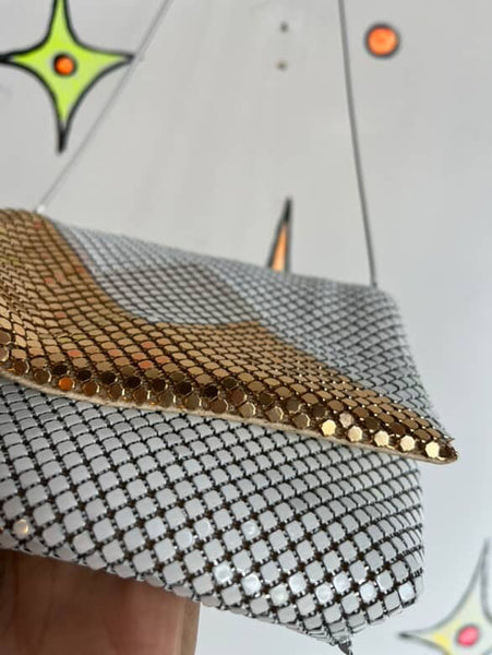 Vintage 80s White Chain Crossbody Purse | Silver & Gold Glam Retro Handbag