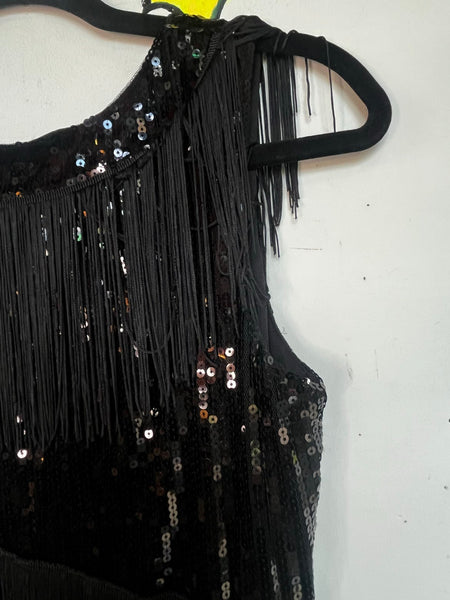 Black Sequin Fringe Flapper Dress 1920s Gatsby Party Dress Speakeasy Mini ML