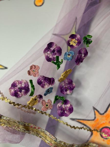 Vintage 50s Pastel Purple Sheer Apron | Gold Trim Embellished | Fairy Grunge
