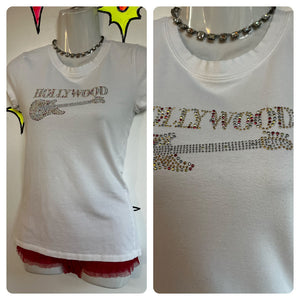 Vintage Y2K | Hollywood Bling Embellished Emo Fairy Grunge T Shirt Baby Tee | L