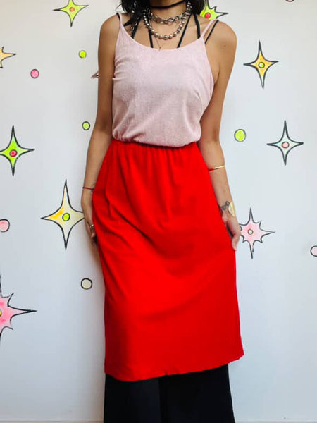 Retro 70s Pink & Red Terry Cloth Midi Dress – Soft Lounge Boho Resort Style S/M