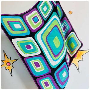 Anne Klein Funky Cyber Art Silk Scarf – Groovy Square Scarf – Y2K Retro – 21”