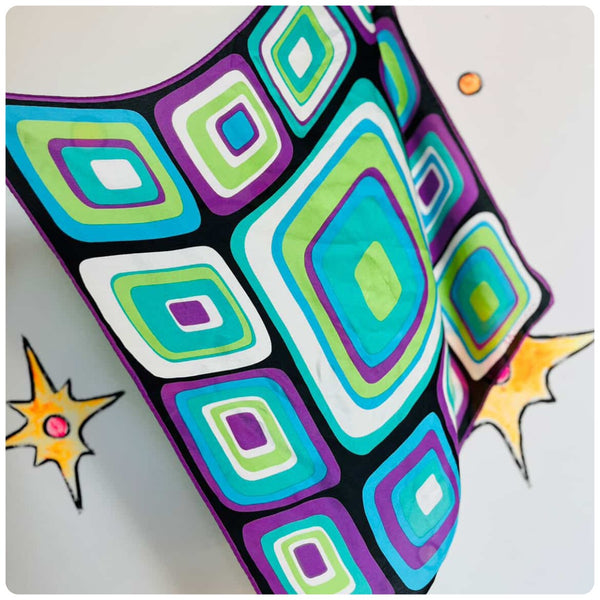 Anne Klein Funky Cyber Art Silk Scarf – Groovy Square Scarf – Y2K Retro – 21”