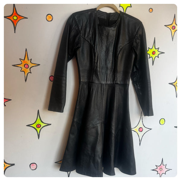 Vintage 80s | Sexy Dominatrix Black Leather Dress Margaret Godfrey Bagatelle S