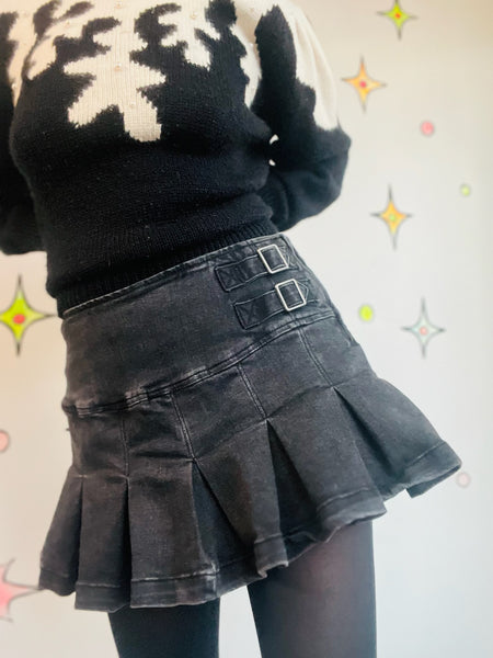 Y2K Black Pleated Mini Skort | Whimsy Goth Ultra Mini Grunge Fairy Core Size 6
