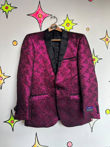Vintage Metallic Pink Men's Tuxedo Smoking Jacket Retro Glam 80s Blazer - 40R