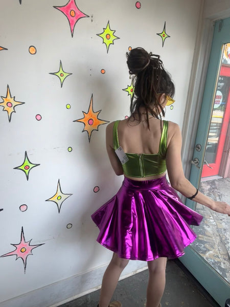 NWT Fuchsia Metallic Skater Skirt Galactic Alien Y2K Space Girl Cosplay Twirl S