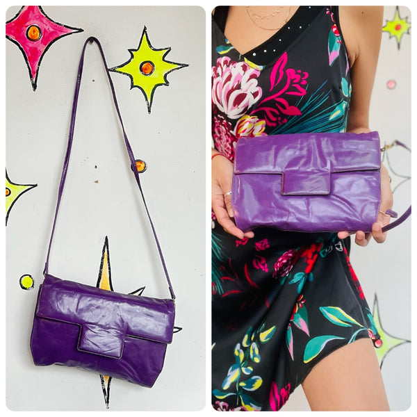 Vintage 1980s La Scala Purple Leather Crossbody Bag – Soft 80s Purse